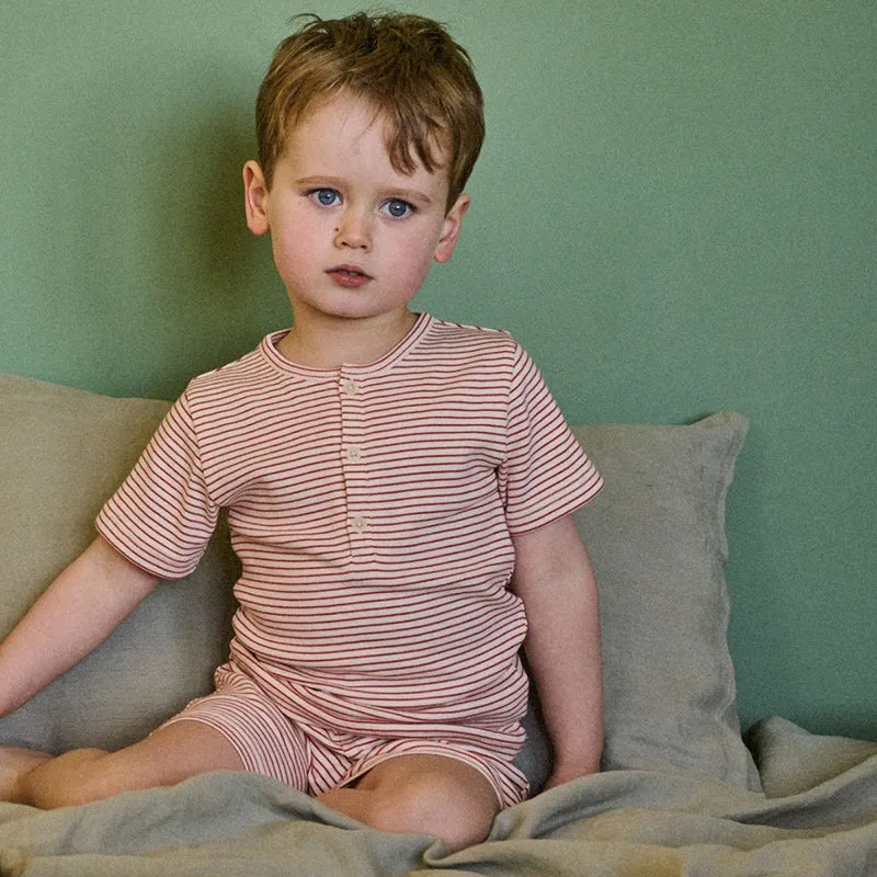 Nature Baby 2 PC Short Sleeve Cotton Pyjamas - Red Pinstripe