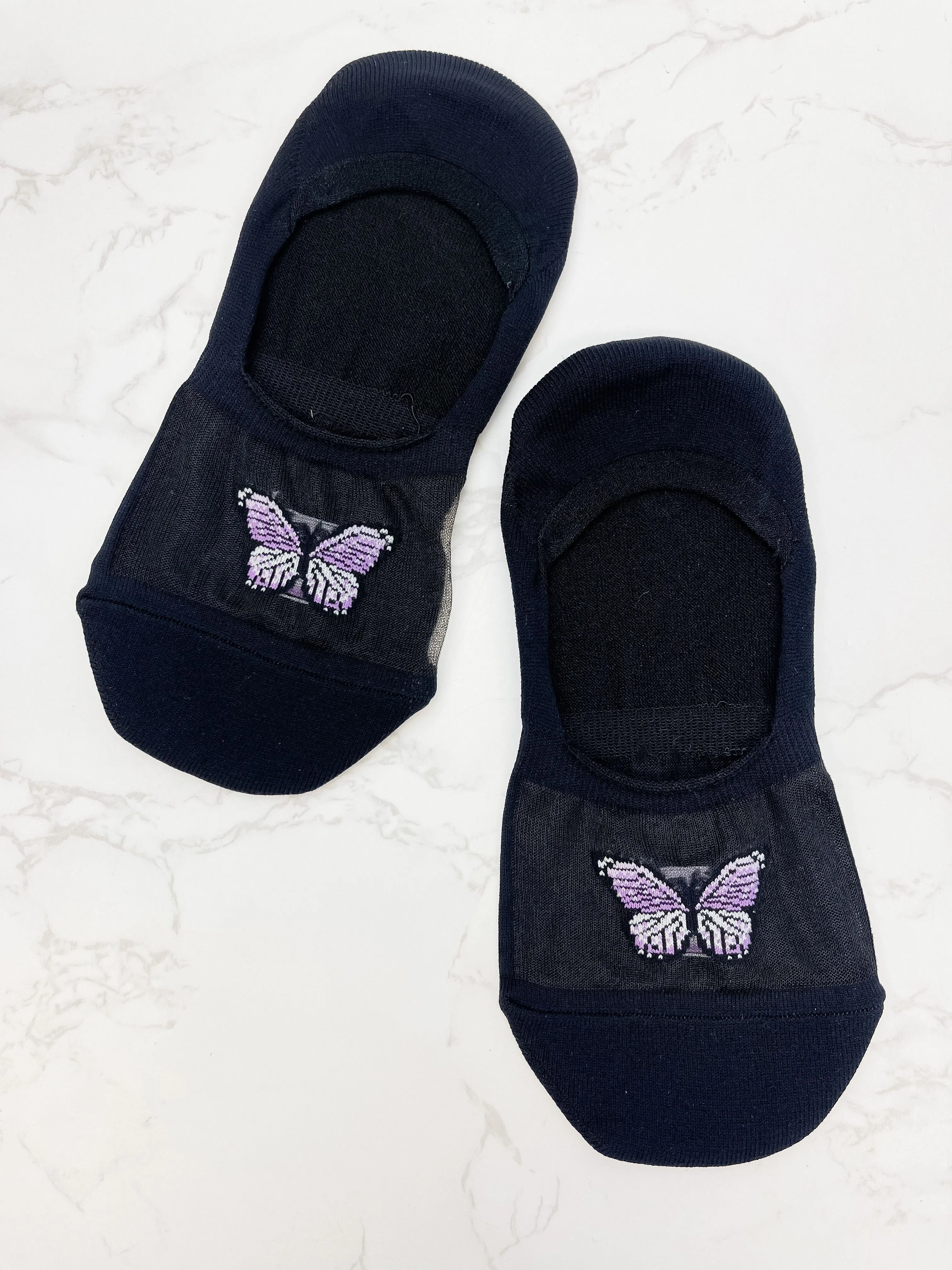No Show Butterfly Socks - Black