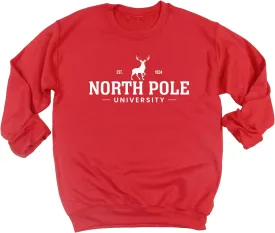 North Pole University Unisex Christmas Sweatshirt - Graphic Sweatshirt for Women, Holiday Christmas Sweater, Comfy Pullover