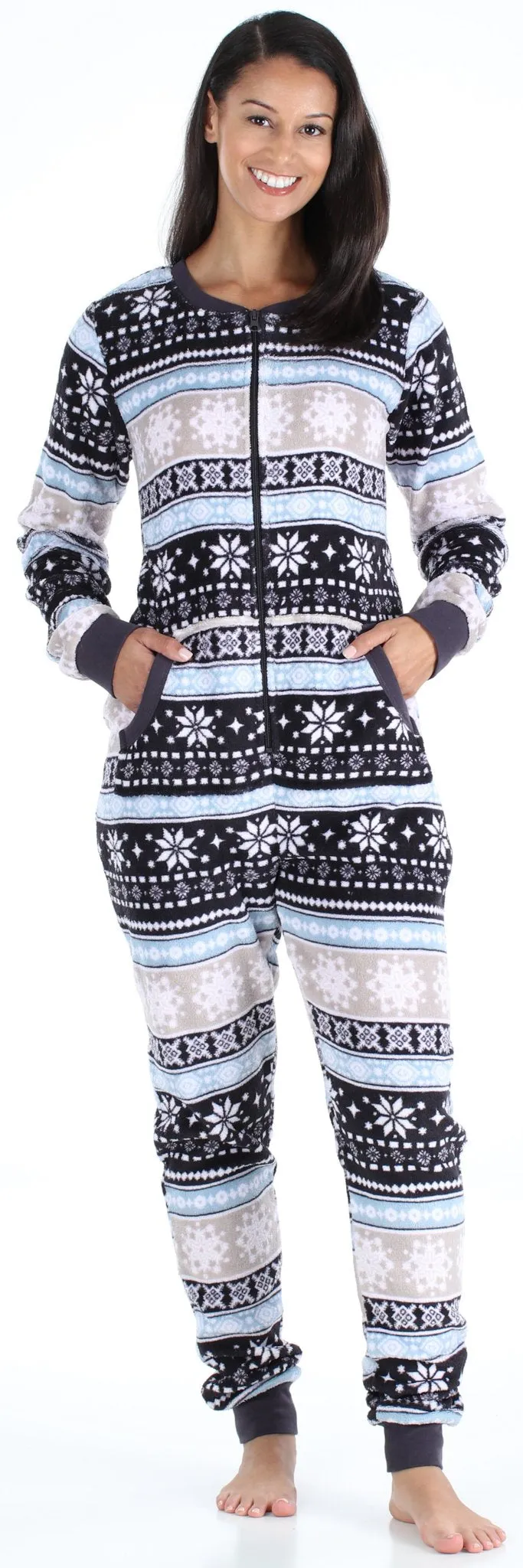 PajamaMania Women’s Plush Fleece Non-Footed Onesie Loungewear Pajamas