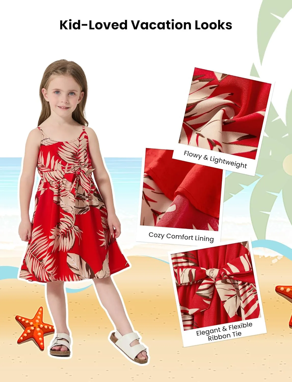 PATPAT Family Matching Outfits Mommy and Me Dresses Hawaiian Tropical Vacation Beach Spaghetti Strap Dress and Shirt