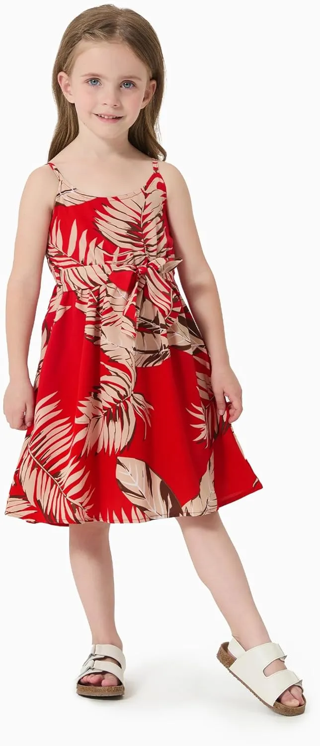 PATPAT Family Matching Outfits Mommy and Me Dresses Hawaiian Tropical Vacation Beach Spaghetti Strap Dress and Shirt