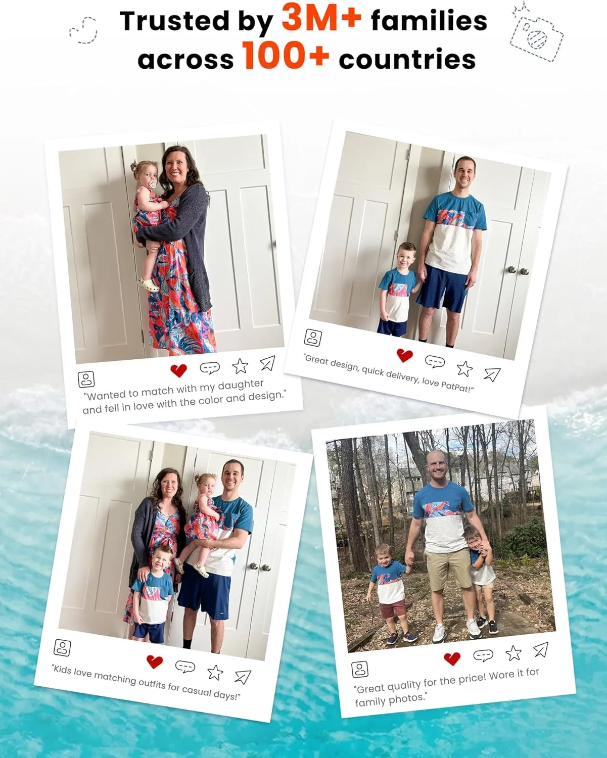 PATPAT Family Matching Outfits Mommy and Me Dresses Hawaiian Tropical Vacation Beach Spaghetti Strap Dress and Shirt
