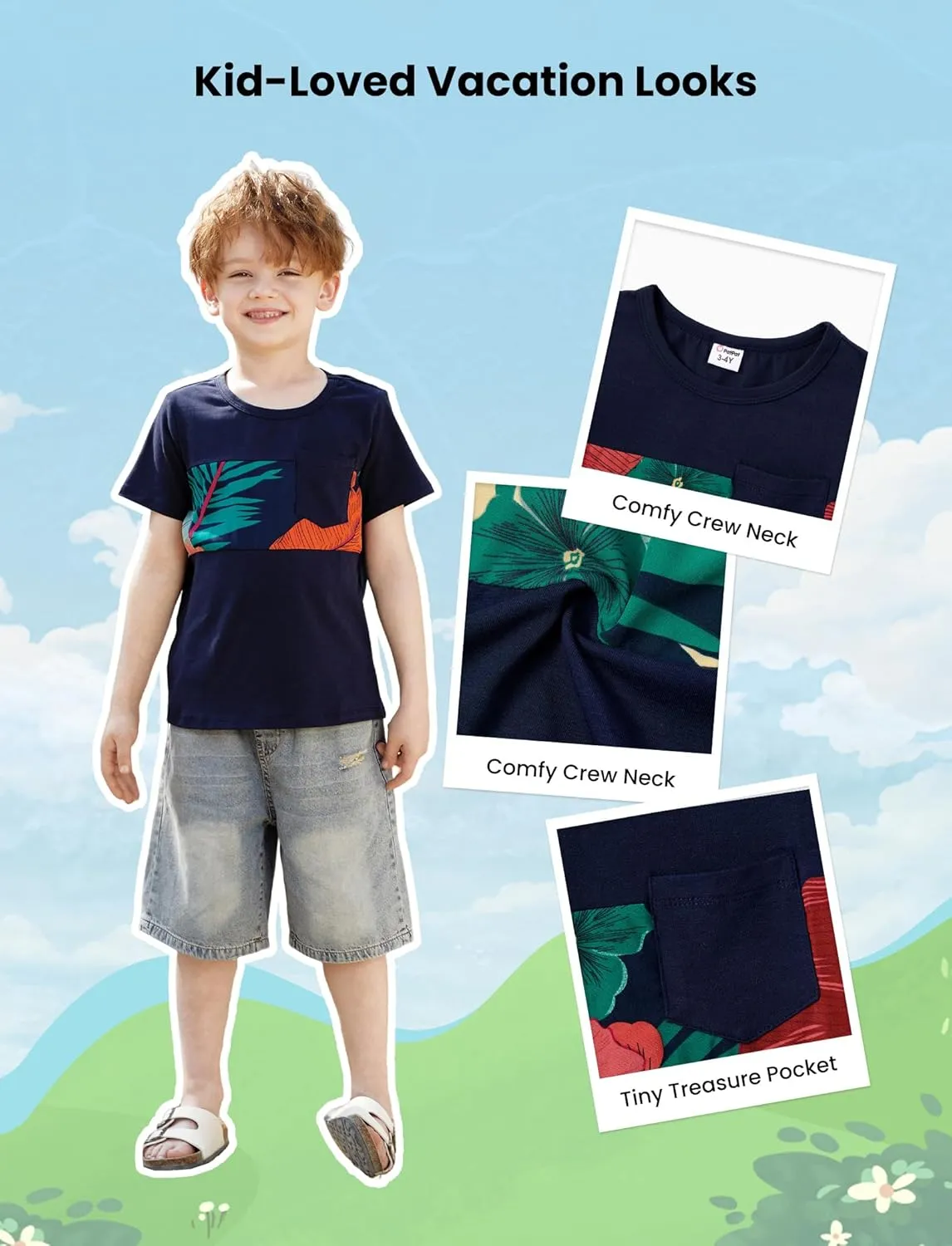 PATPAT Family Matching Outfits Mommy and Me Dresses Hawaiian Tropical Vacation Beach Spaghetti Strap Dress and Shirt