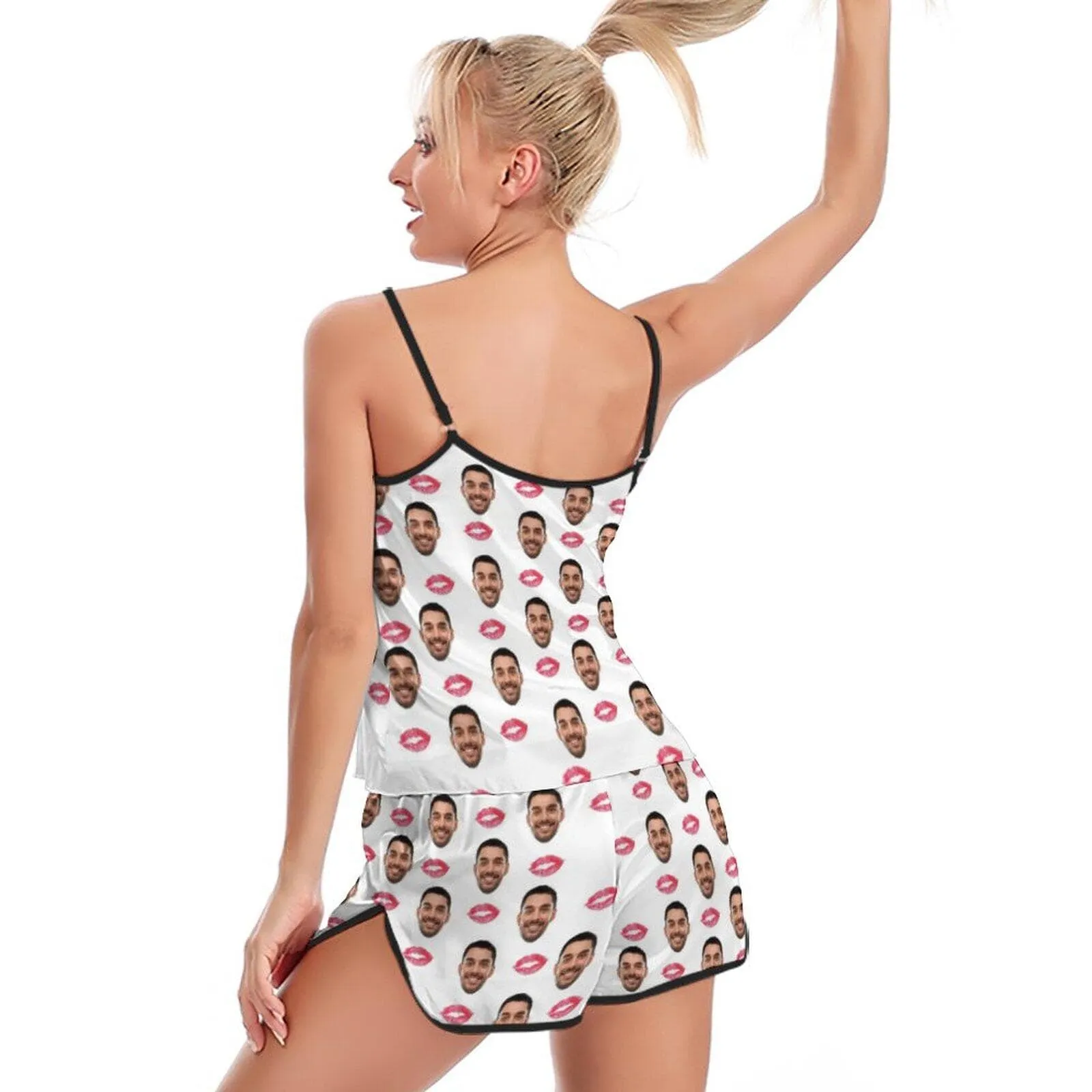 Personalised Ladies Pajamas Sexy Red Lips Sleepwear Custom Women's Sexy Cami Pajama Set Honeymoon Anniversary Gift
