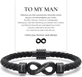 Personalized Infinity Bracelet for Men, Custom 1-6 Name Mens Leather Braided Bracelet, Customized Family Name Bracelet Dad Bracelets, Gifts for Dad Father Husband Son
