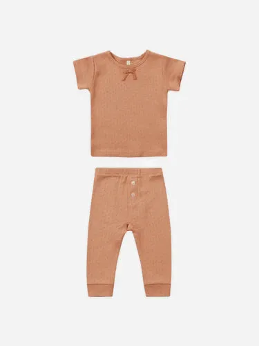 Pointelle Tee   Legging Set - Melon