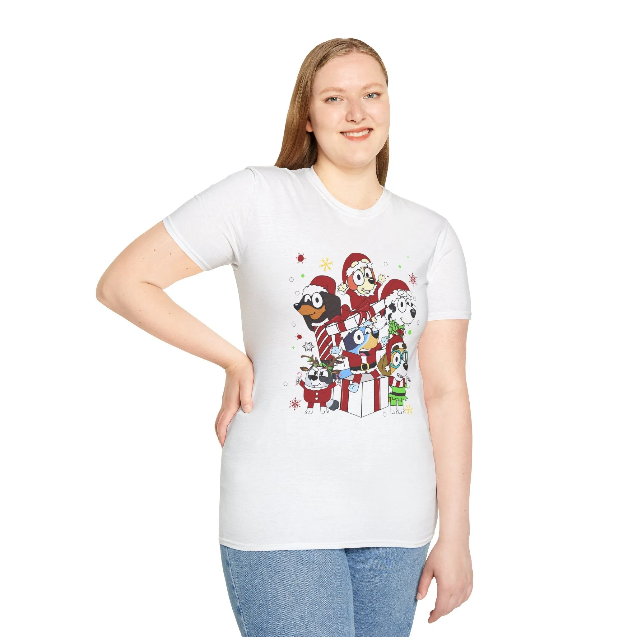 Princess Grace Festive Holiday Dogs T-Shirt - Unisex Softstyle Christmas Tee