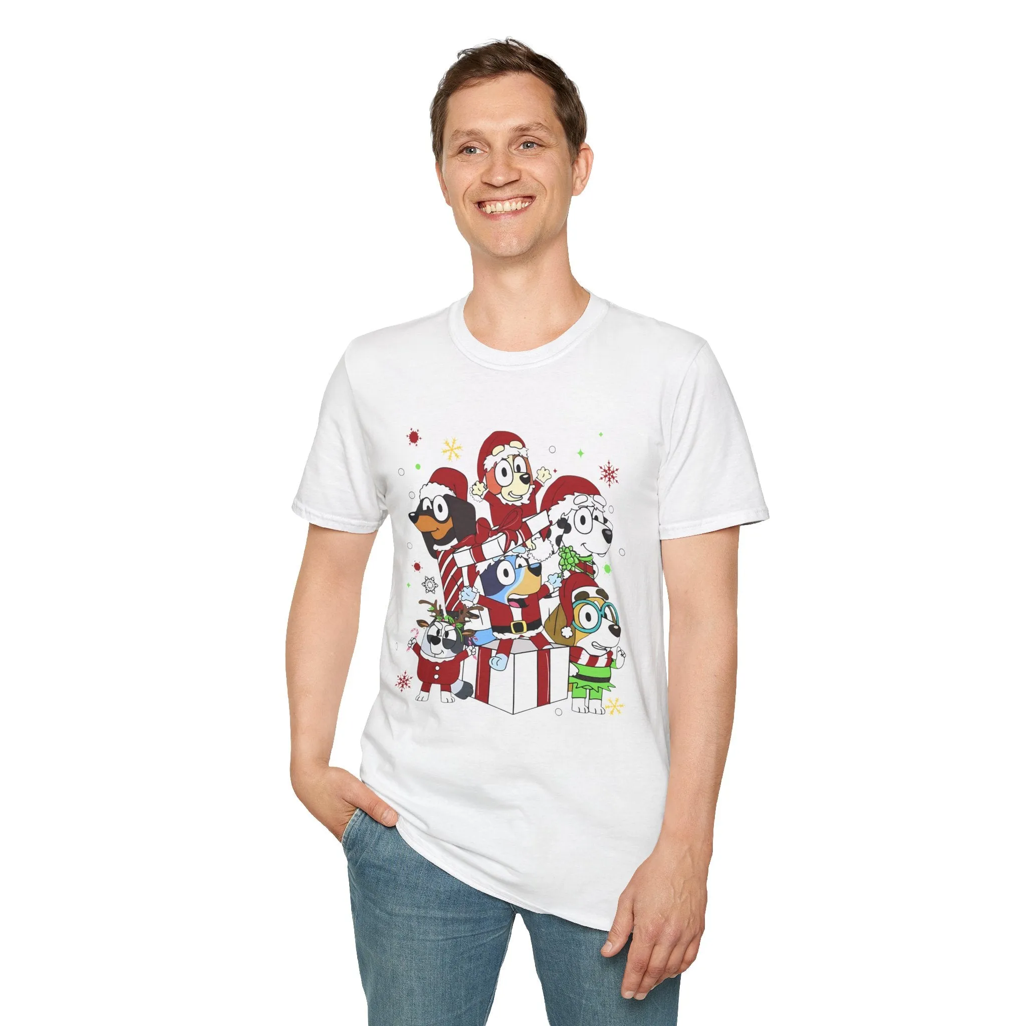 Princess Grace Festive Holiday Dogs T-Shirt - Unisex Softstyle Christmas Tee