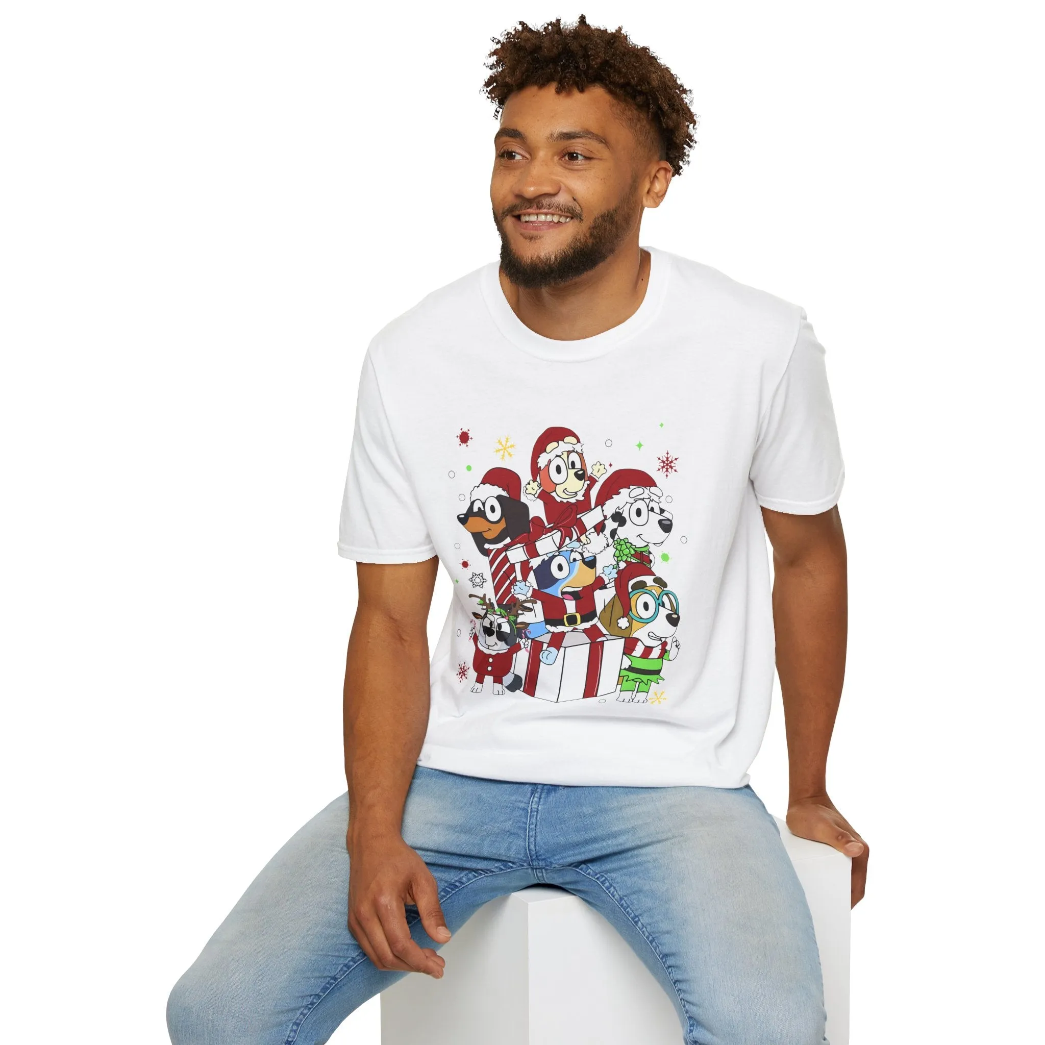 Princess Grace Festive Holiday Dogs T-Shirt - Unisex Softstyle Christmas Tee
