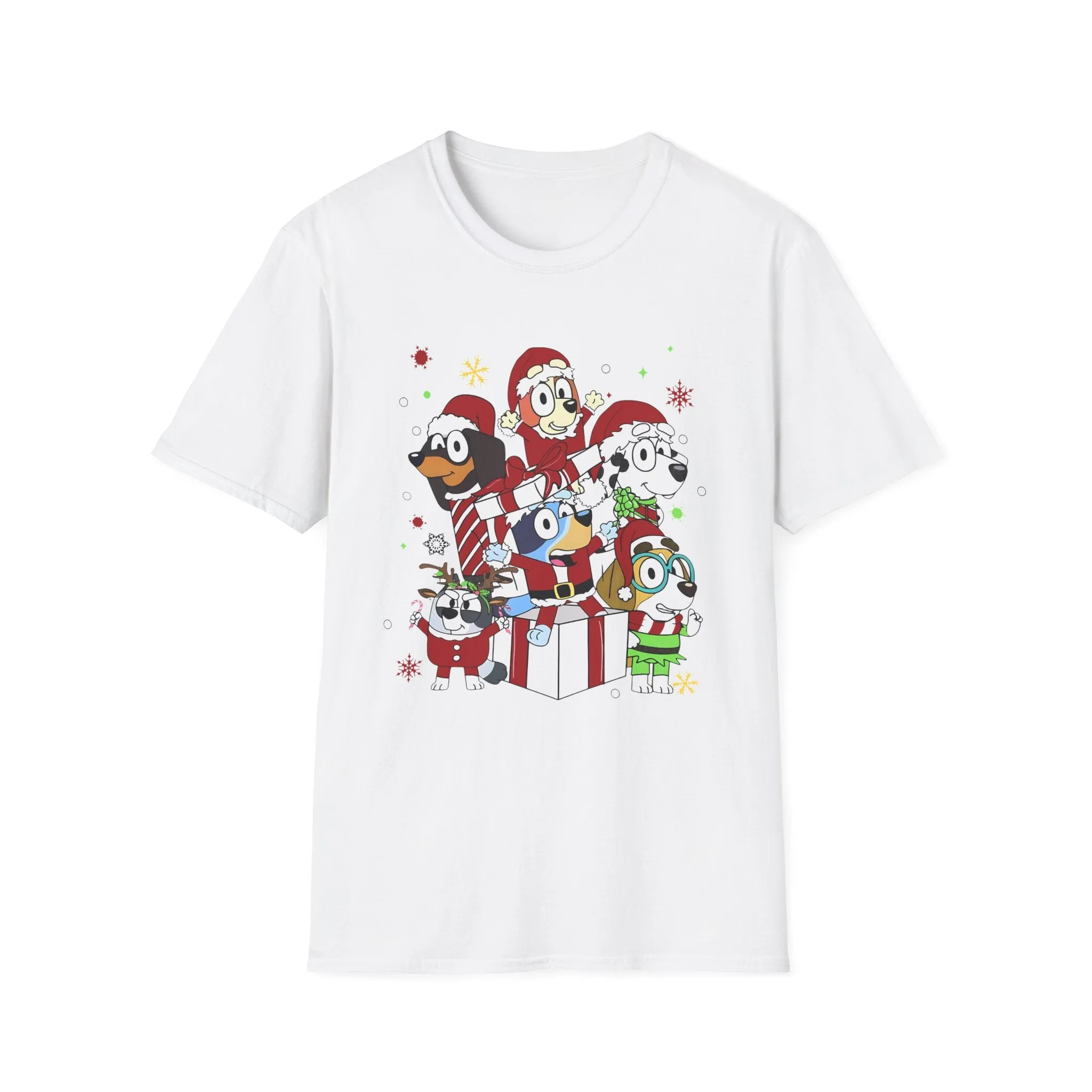 Princess Grace Festive Holiday Dogs T-Shirt - Unisex Softstyle Christmas Tee