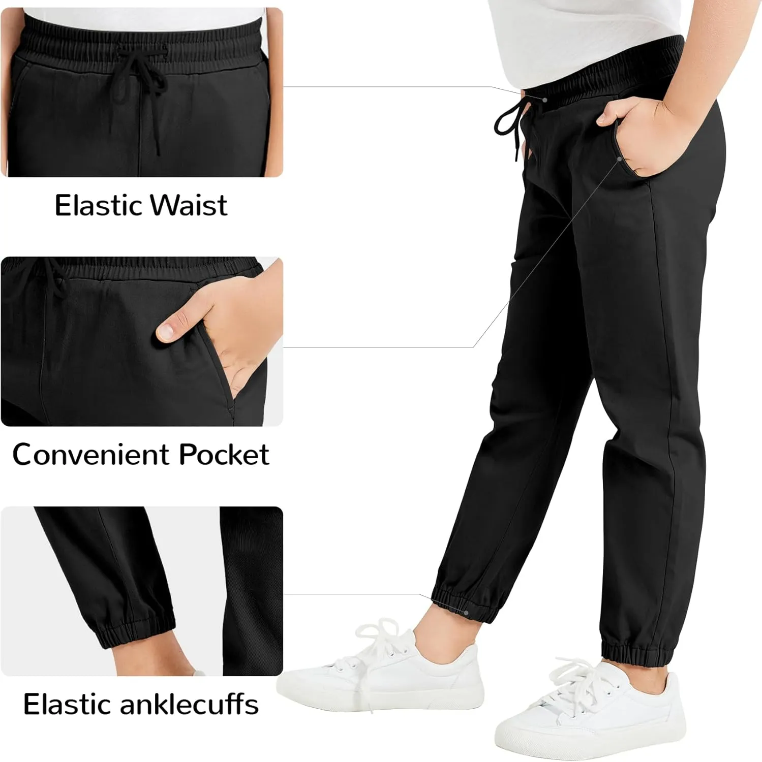 QBK Pull on Stretch School Uniform Pant Jogger Pants for Toddler to Youth Boys and Girls