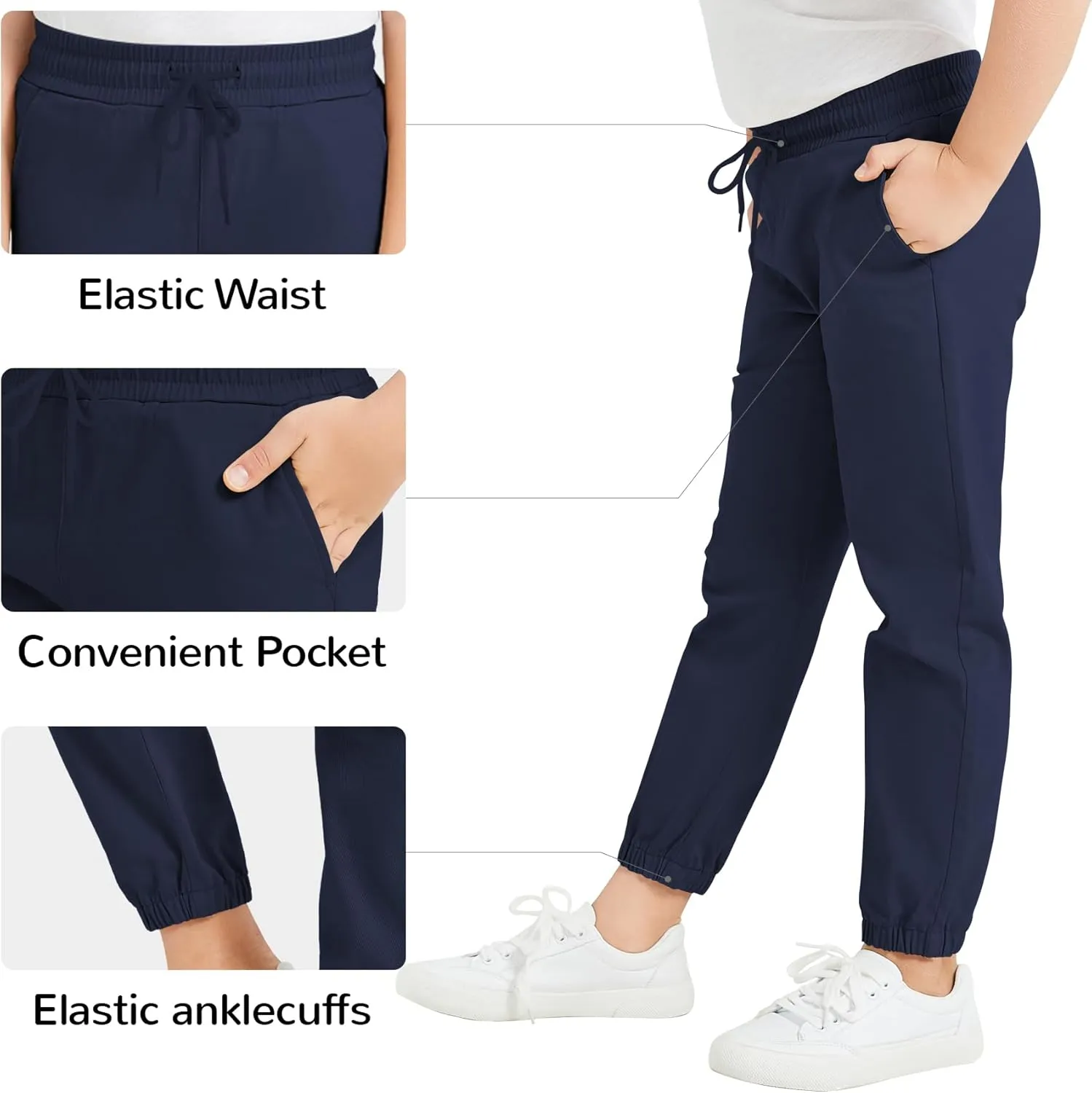 QBK Pull on Stretch School Uniform Pant Jogger Pants for Toddler to Youth Boys and Girls