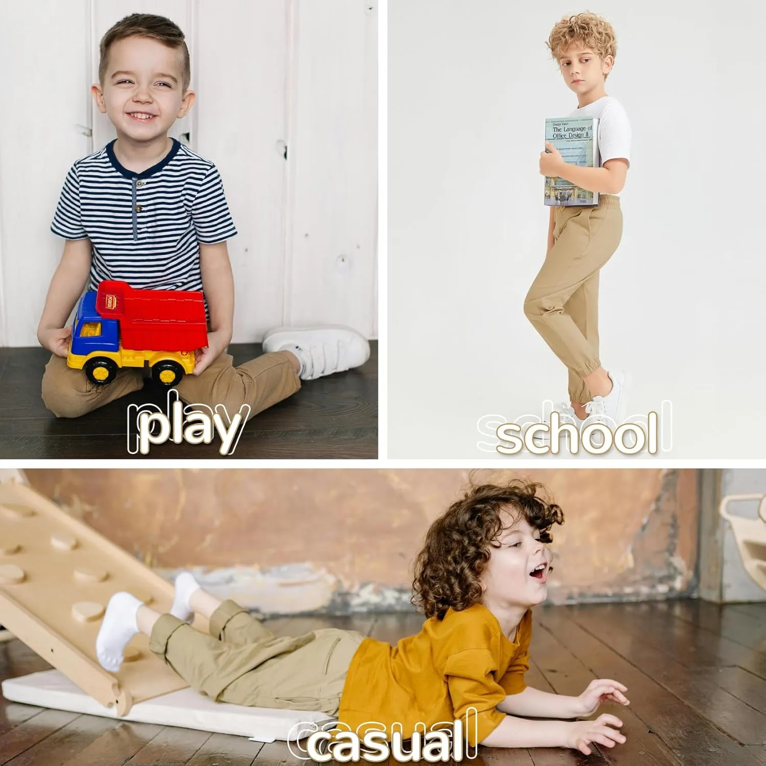 QBK Pull on Stretch School Uniform Pant Jogger Pants for Toddler to Youth Boys and Girls