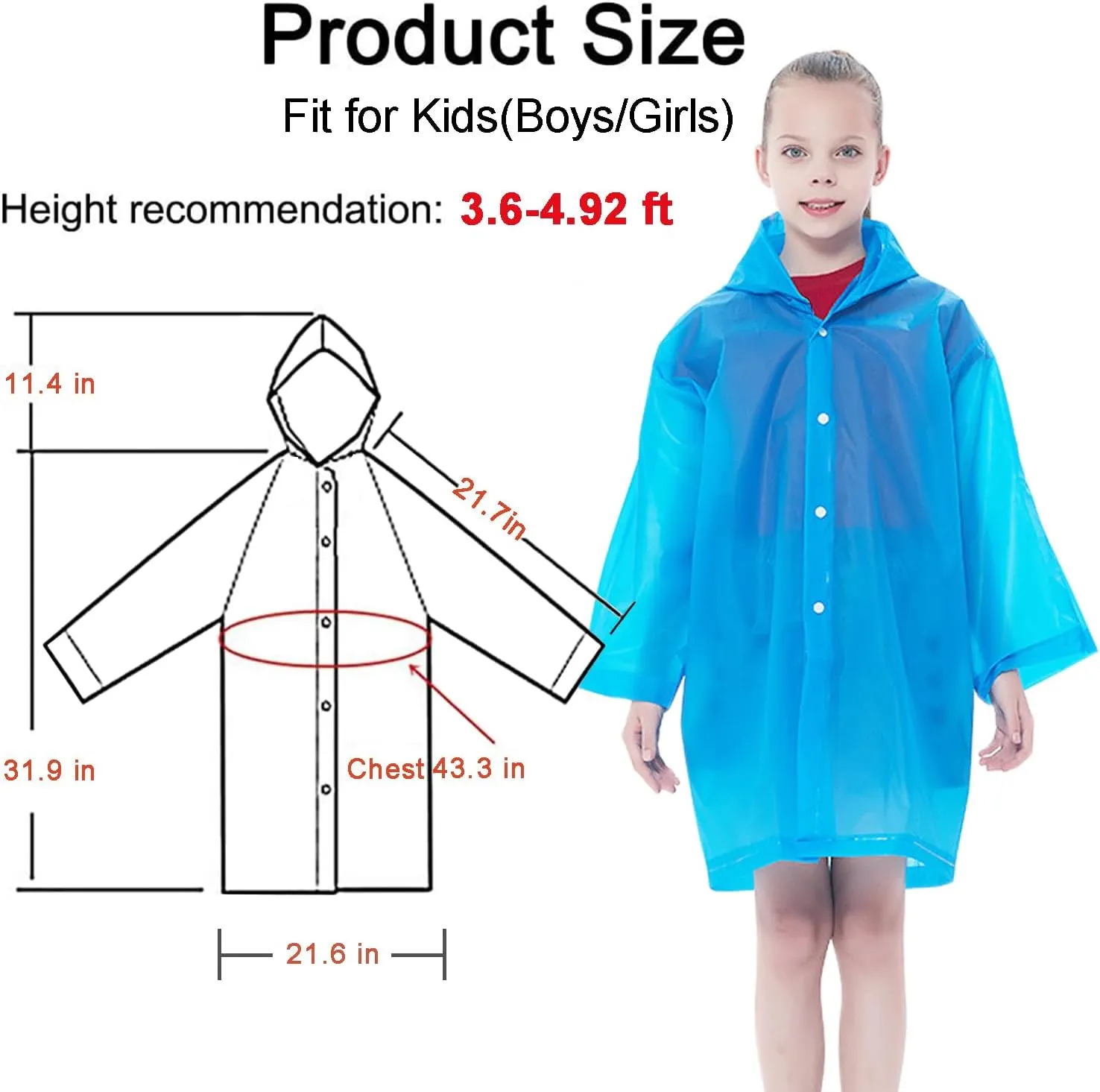 Rain Ponchos Raincoats for Kids, Reusable Boys Girls Rain Jackets Emergency with Hood for Family Disney Travel Outdoor
