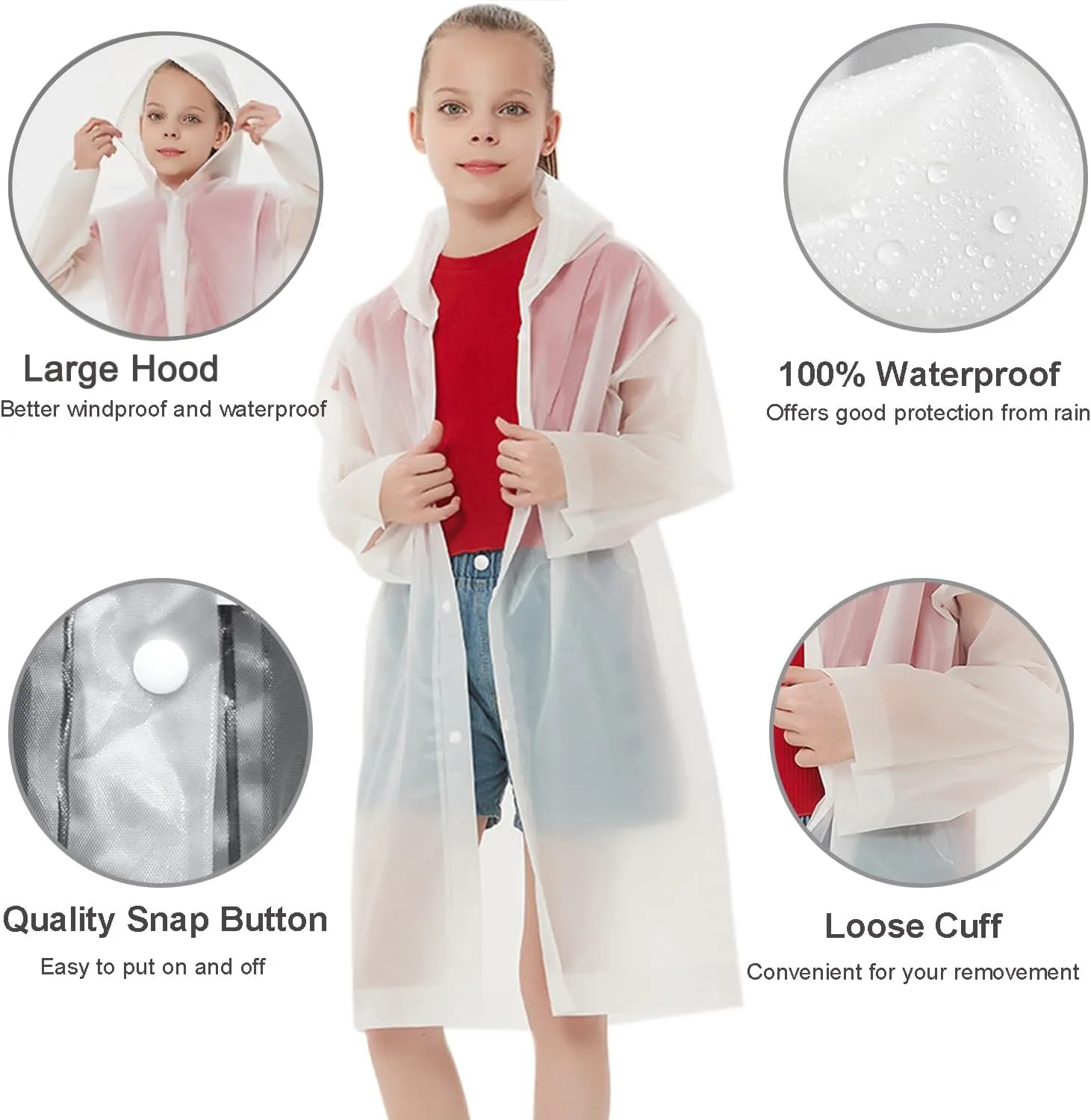 Rain Ponchos Raincoats for Kids, Reusable Boys Girls Rain Jackets Emergency with Hood for Family Disney Travel Outdoor