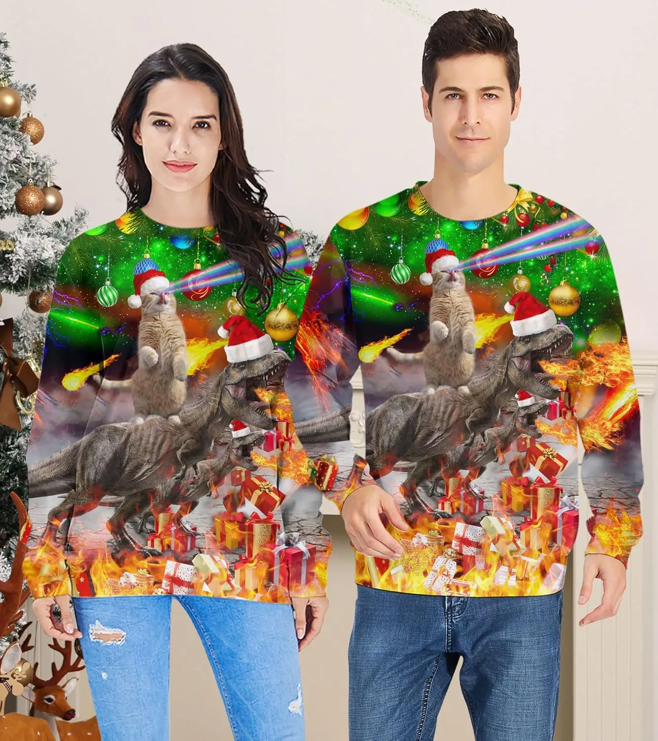 RAISEVERN Ugly Christmas Sweatshirt for Women Men Funny Novelty Pullover Tops for Holiday