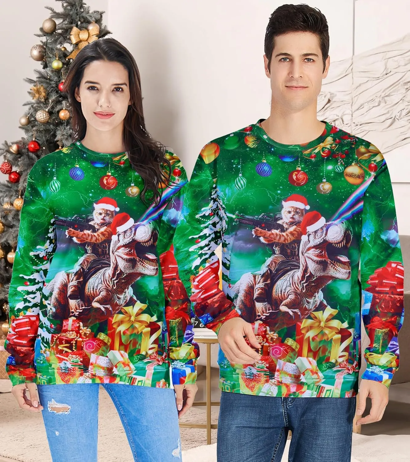 RAISEVERN Ugly Christmas Sweatshirt for Women Men Funny Novelty Pullover Tops for Holiday