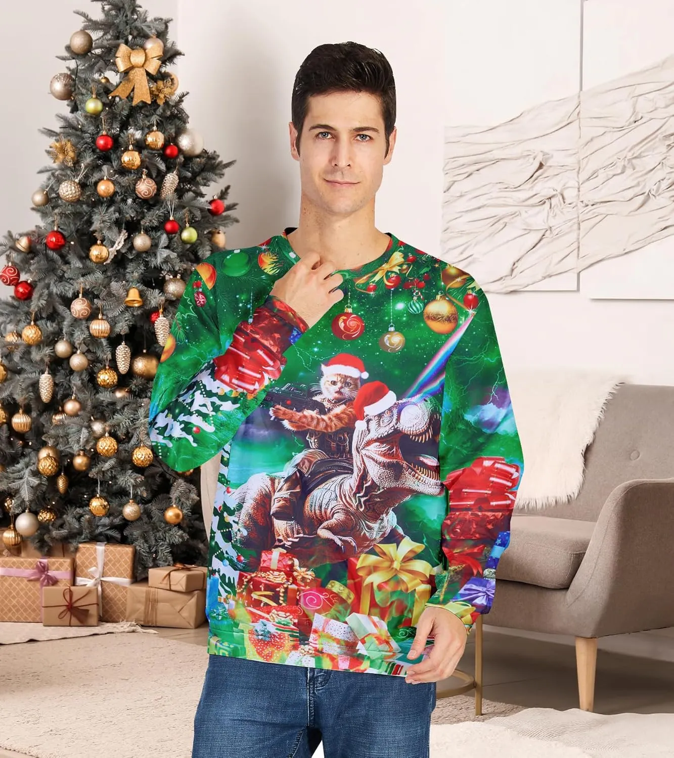 RAISEVERN Ugly Christmas Sweatshirt for Women Men Funny Novelty Pullover Tops for Holiday