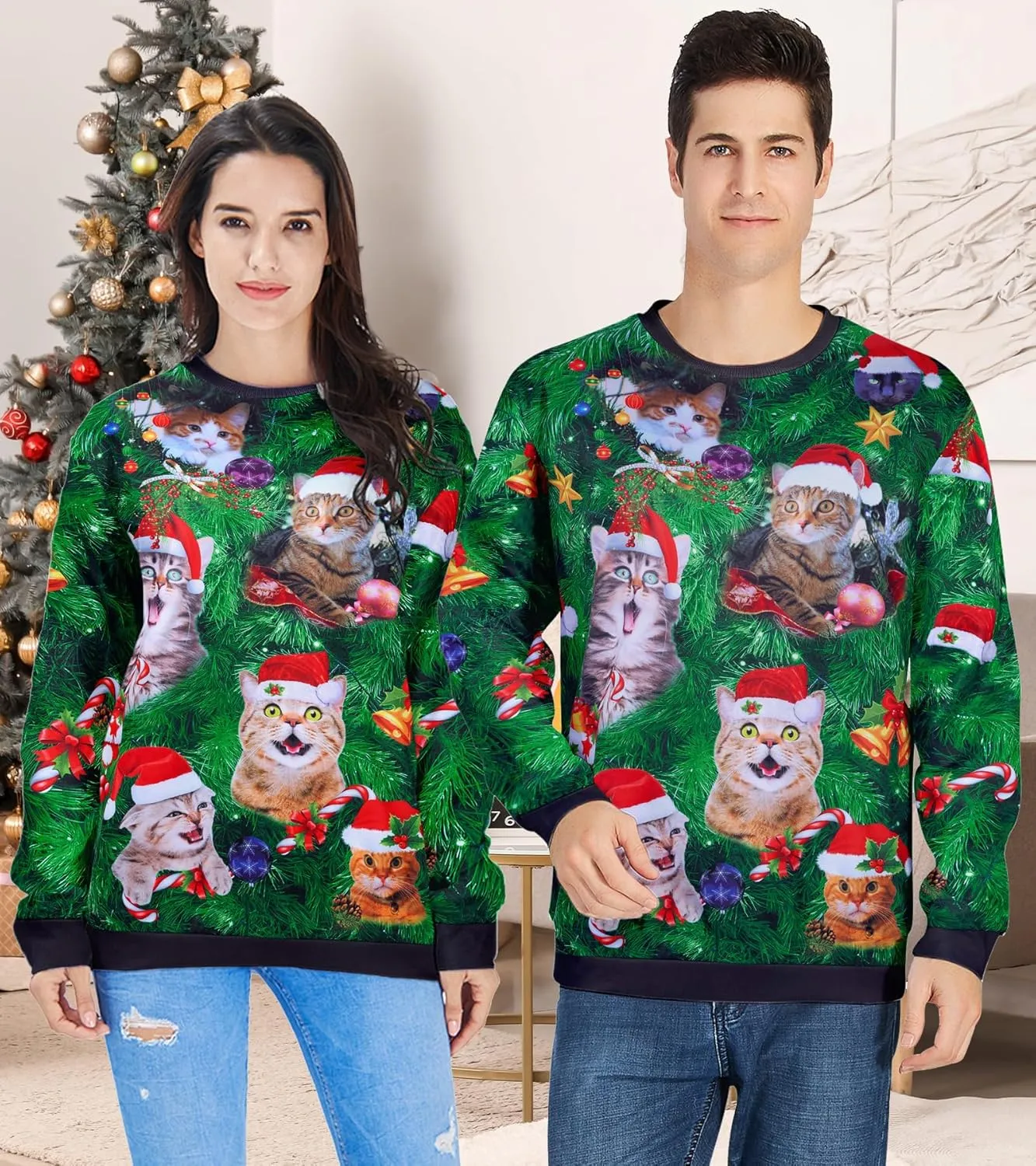 RAISEVERN Ugly Christmas Sweatshirt for Women Men Funny Novelty Pullover Tops for Holiday