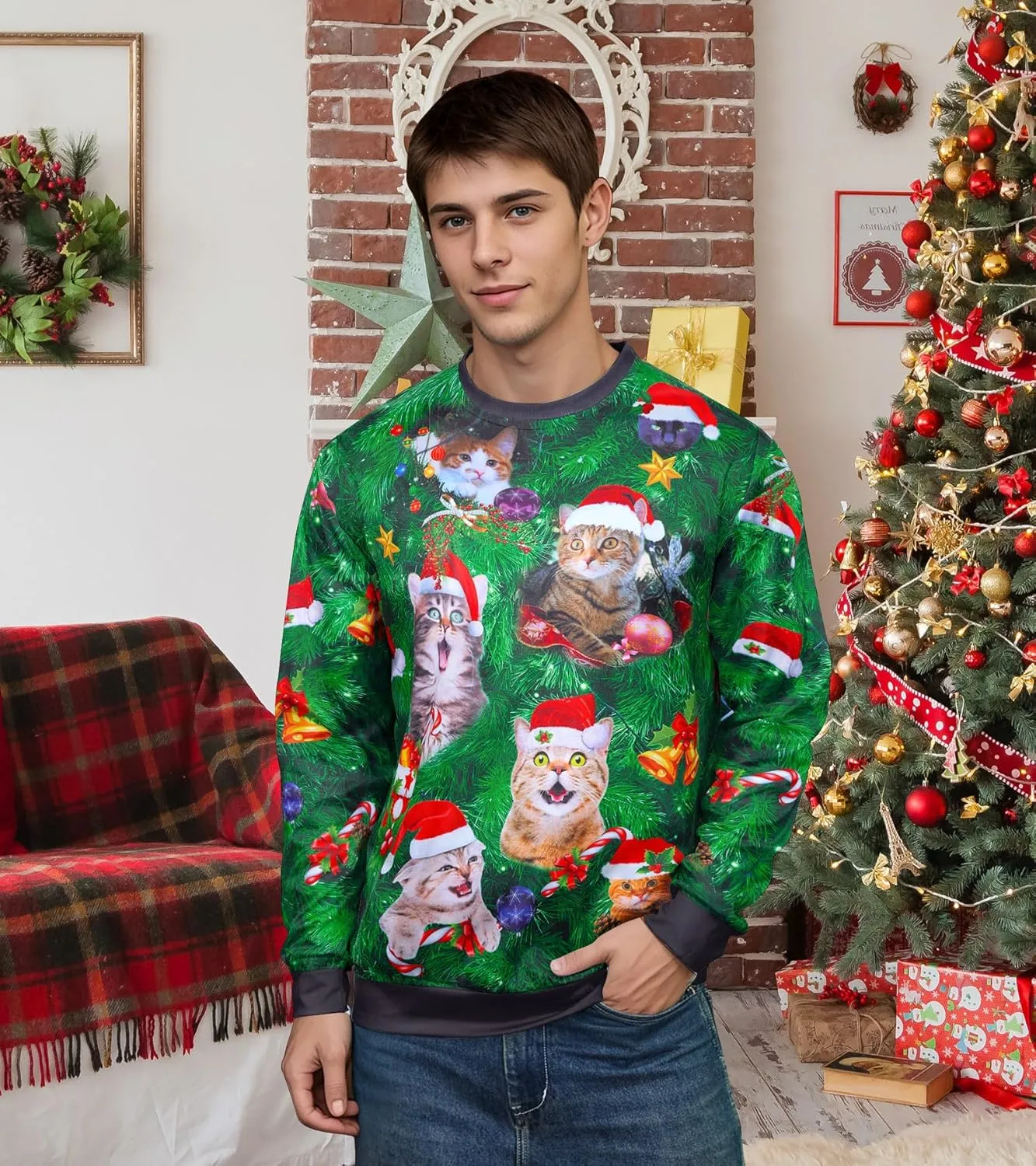 RAISEVERN Ugly Christmas Sweatshirt for Women Men Funny Novelty Pullover Tops for Holiday