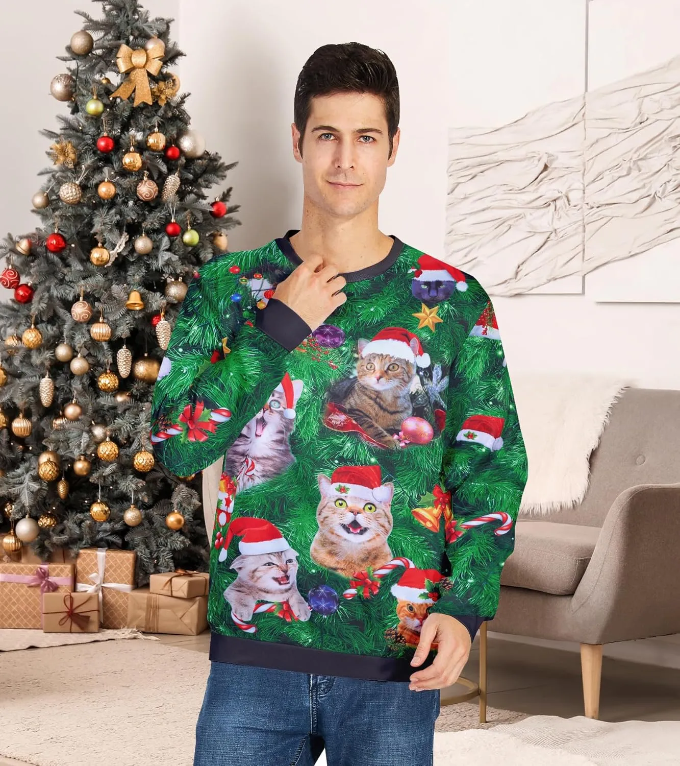 RAISEVERN Ugly Christmas Sweatshirt for Women Men Funny Novelty Pullover Tops for Holiday