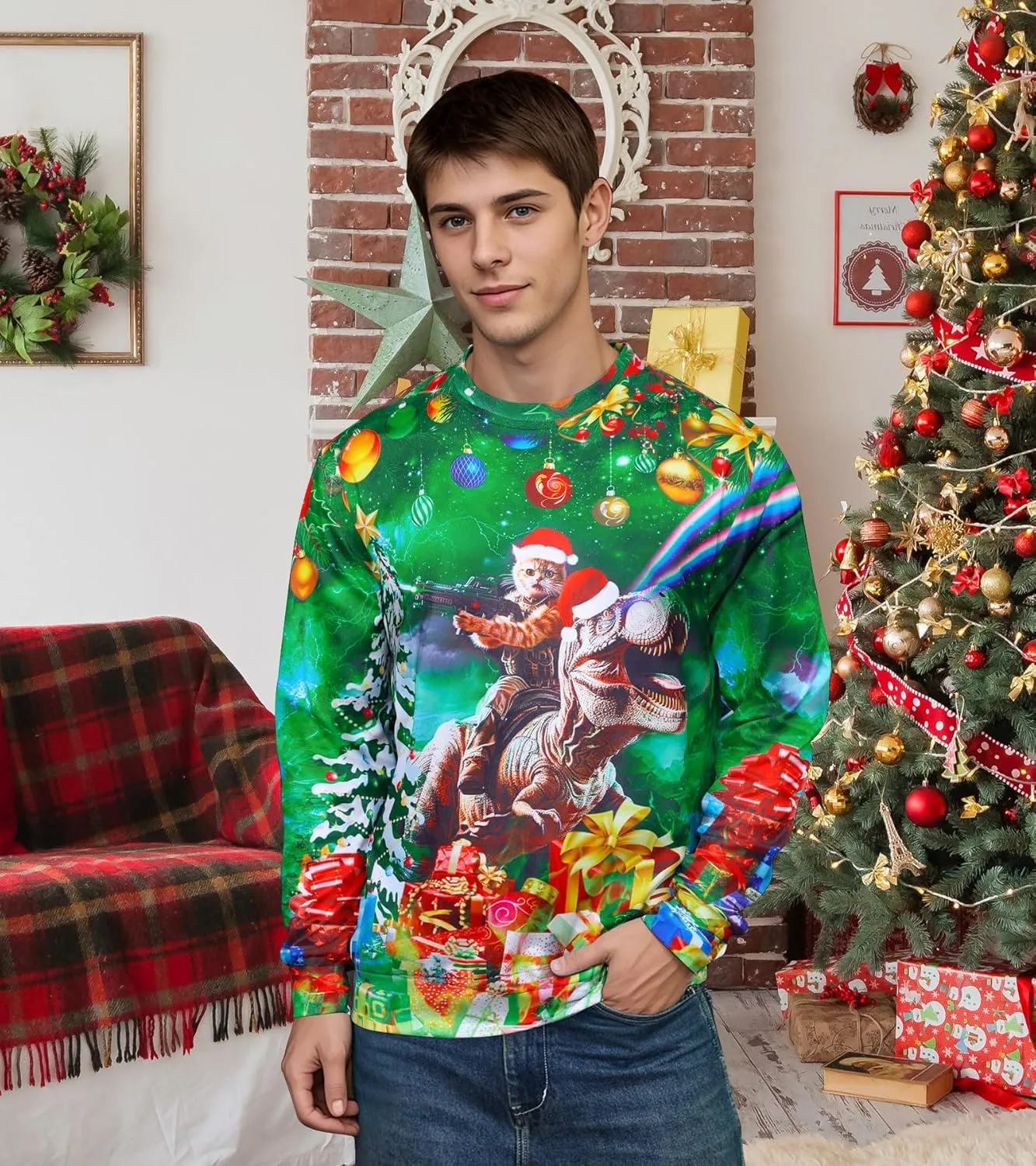 RAISEVERN Ugly Christmas Sweatshirt for Women Men Funny Novelty Pullover Tops for Holiday
