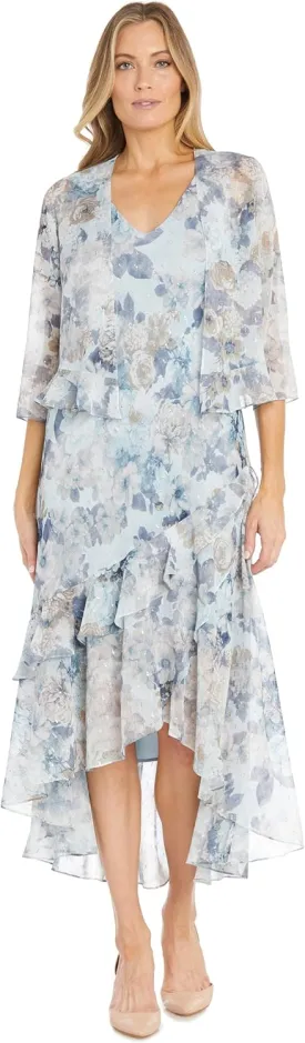 R&M Richards Women's Shimmer Bloom Hi-Lo Dress Set