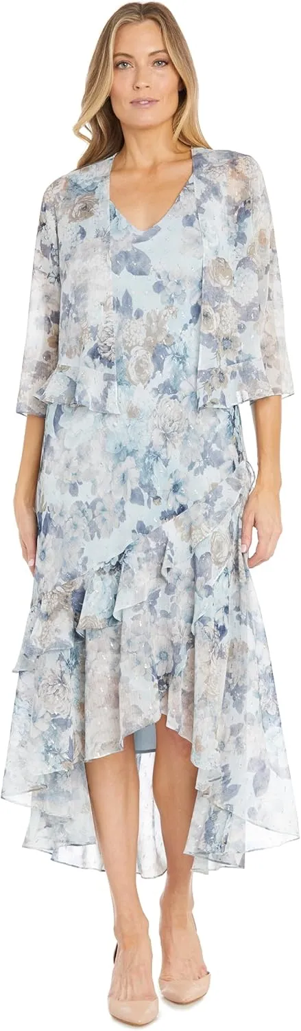 R&M Richards Women's Shimmer Bloom Hi-Lo Dress Set