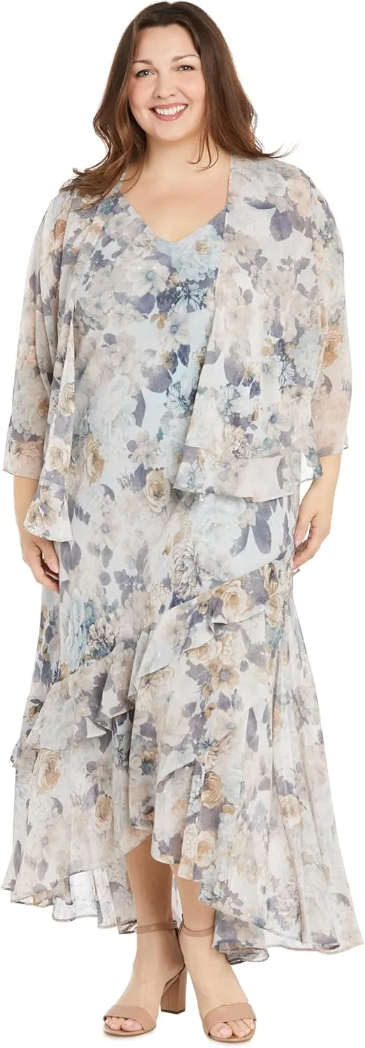 R&M Richards Women's Shimmer Bloom Hi-Lo Dress Set