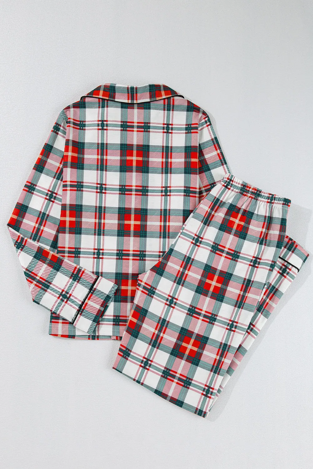 Red Christmas Plaid Long Sleeve Shirt and Pants Pajama Set