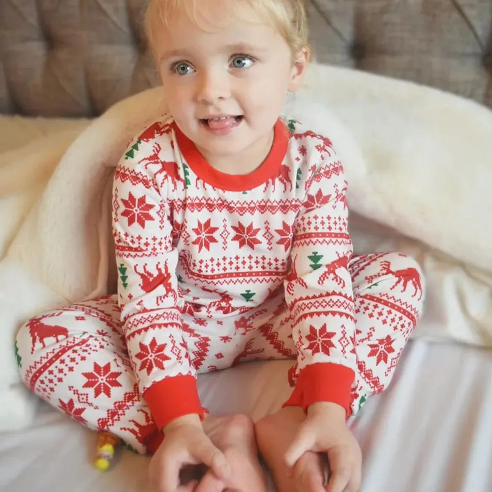 Reindeer Family Matching PJS Christmas Snowflake Print Pajama Sleepwear Xmas Pyjamas