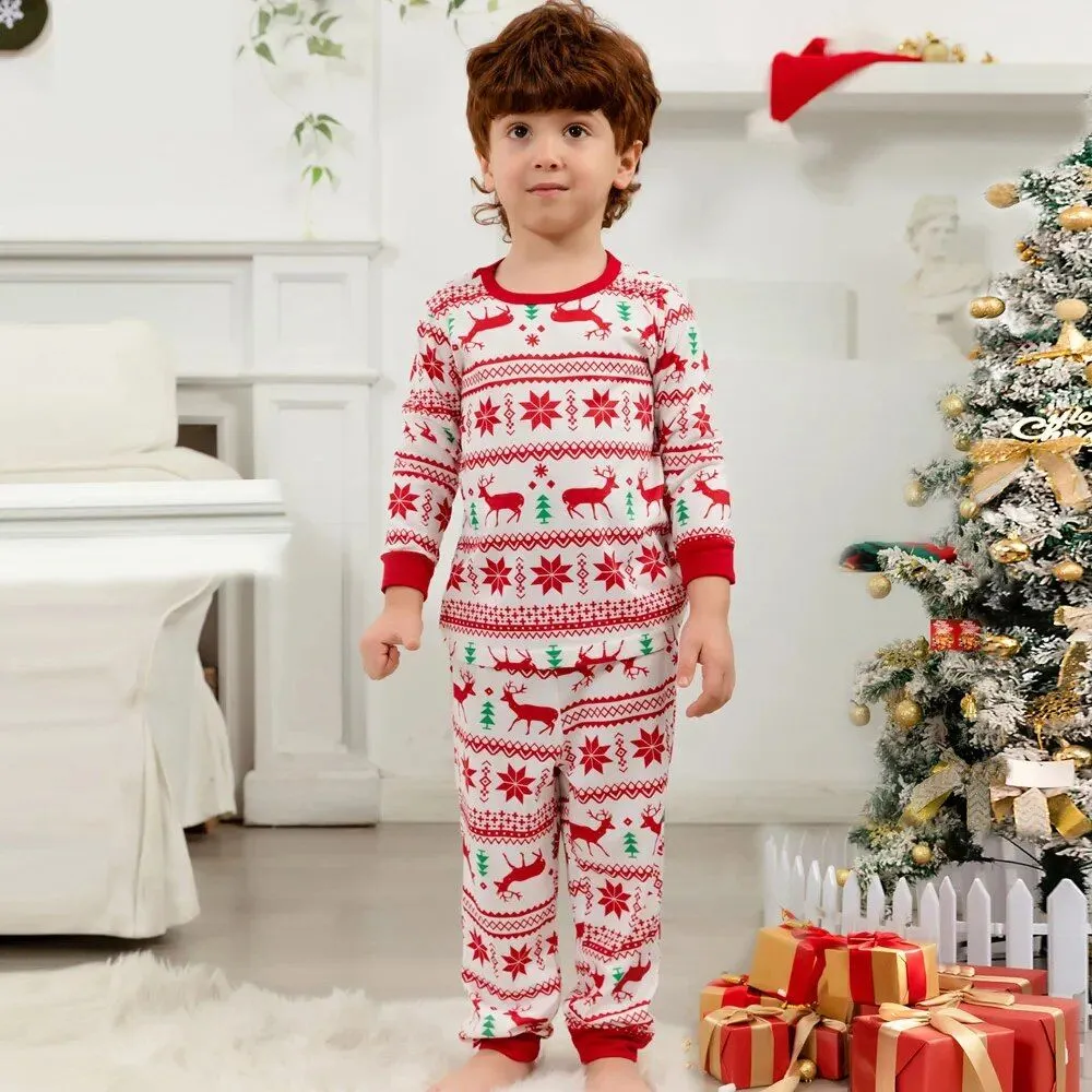 Reindeer Family Matching PJS Christmas Snowflake Print Pajama Sleepwear Xmas Pyjamas