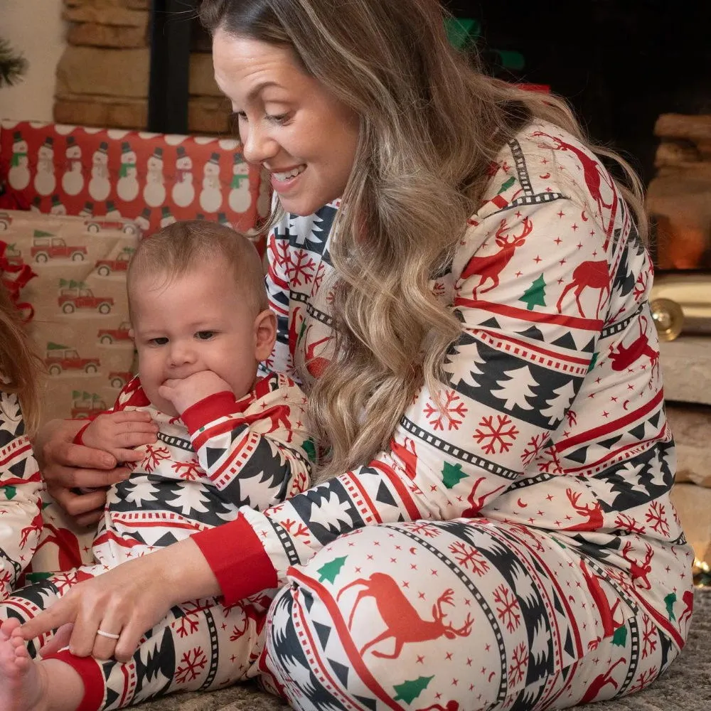 Reindeer Family Matching PJS Christmas Snowflake Print Pajama Sleepwear Xmas Pyjamas