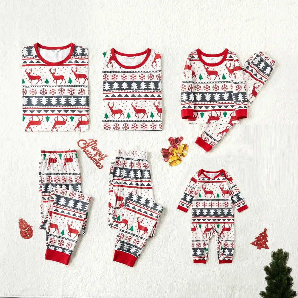 Reindeer Family Matching PJS Christmas Snowflake Print Pajama Sleepwear Xmas Pyjamas