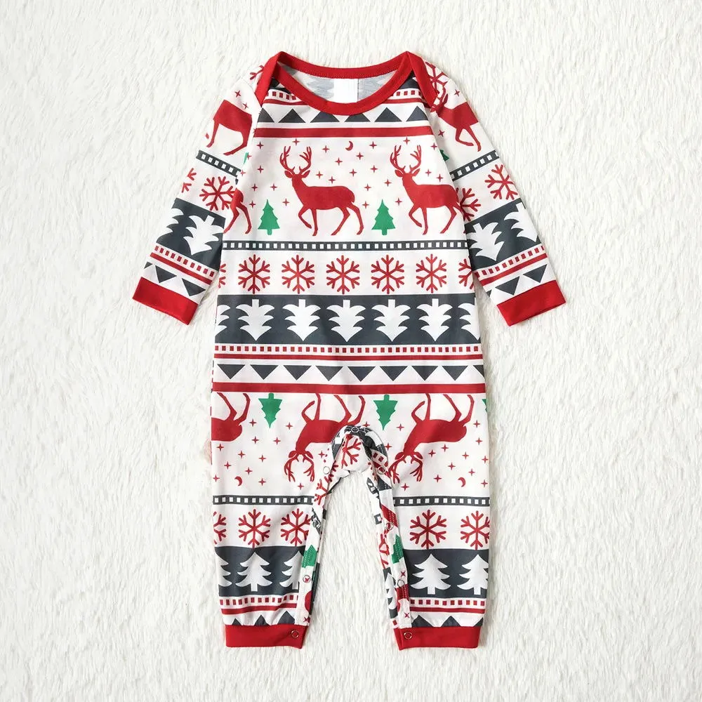 Reindeer Family Matching PJS Christmas Snowflake Print Pajama Sleepwear Xmas Pyjamas