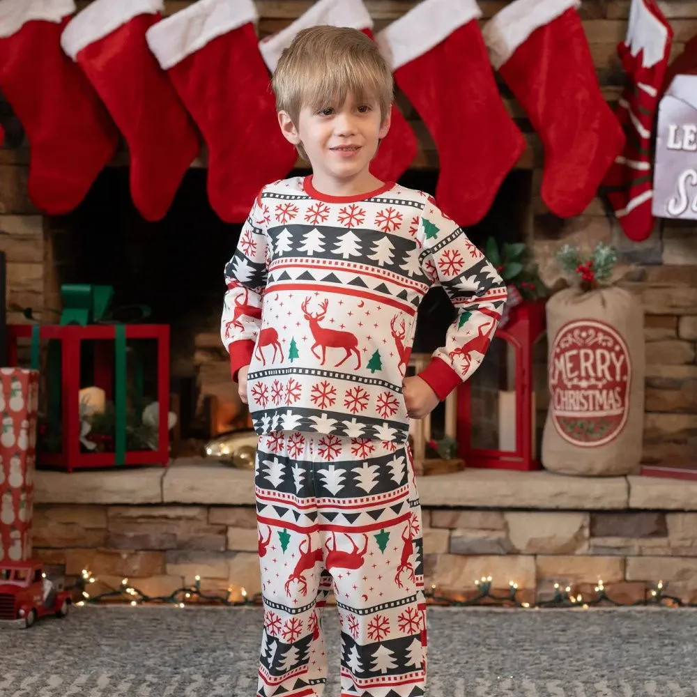 Reindeer Family Matching PJS Christmas Snowflake Print Pajama Sleepwear Xmas Pyjamas