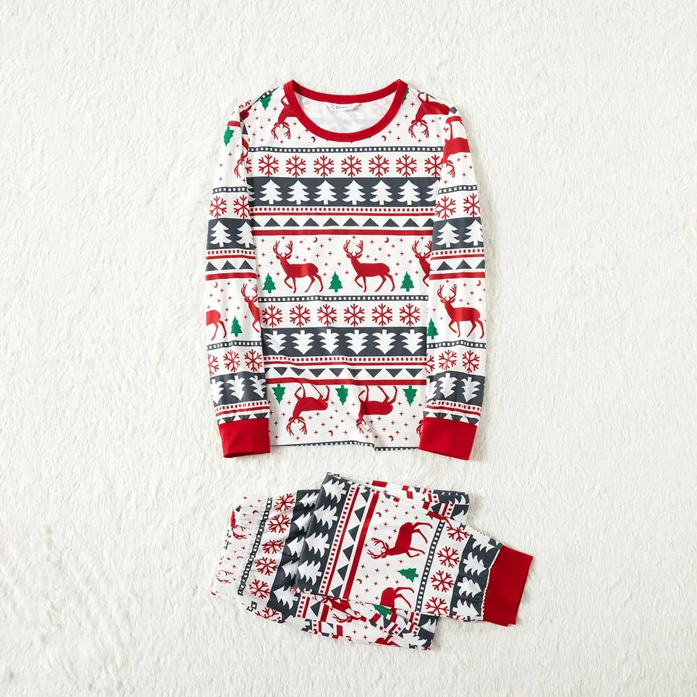 Reindeer Family Matching PJS Christmas Snowflake Print Pajama Sleepwear Xmas Pyjamas