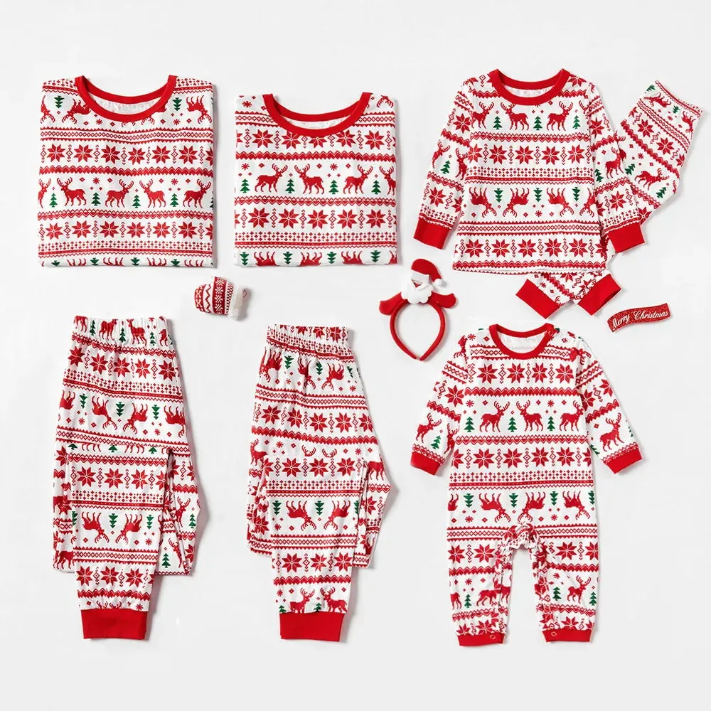 Reindeer Family Matching PJS Christmas Snowflake Print Pajama Sleepwear Xmas Pyjamas