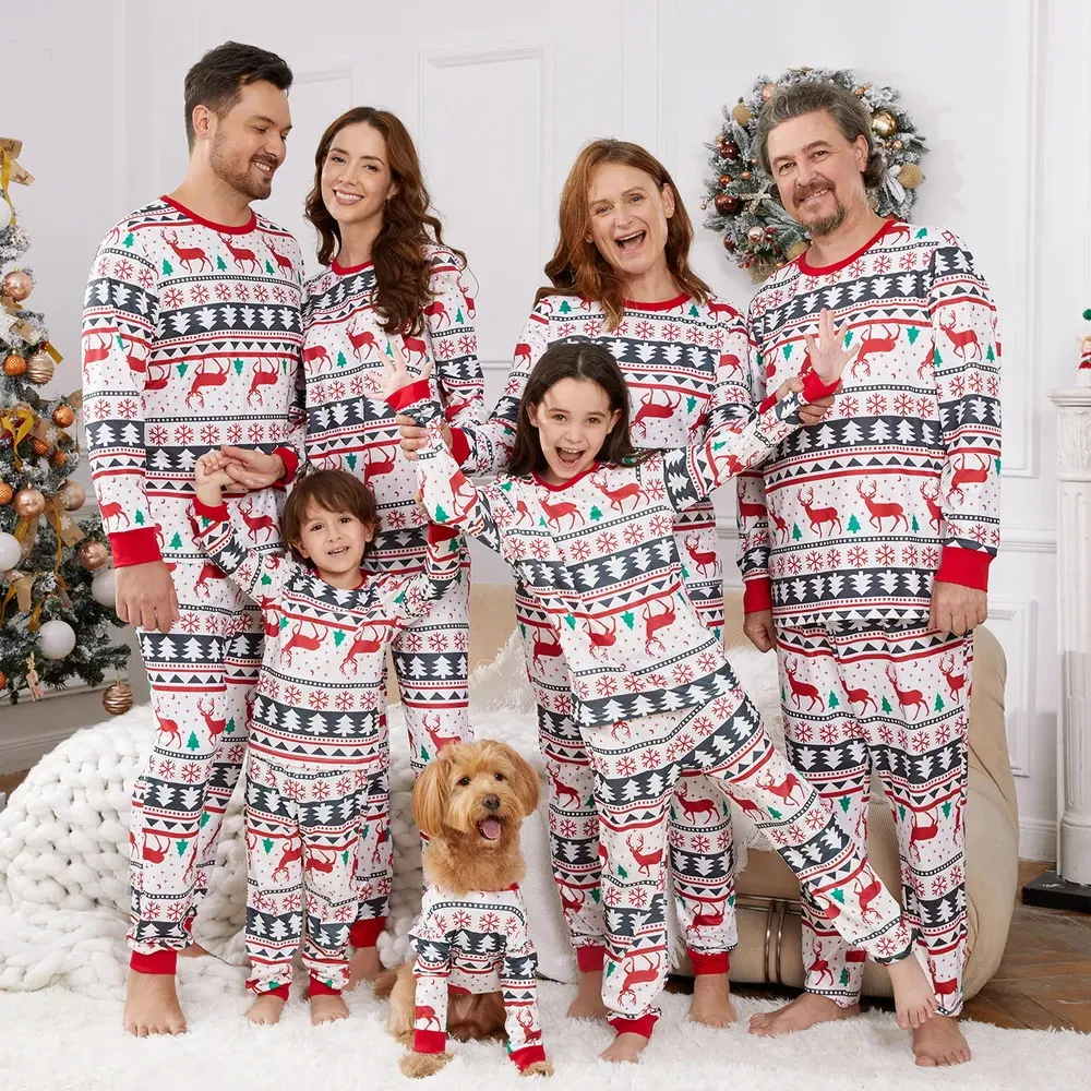 Reindeer Family Matching PJS Christmas Snowflake Print Pajama Sleepwear Xmas Pyjamas