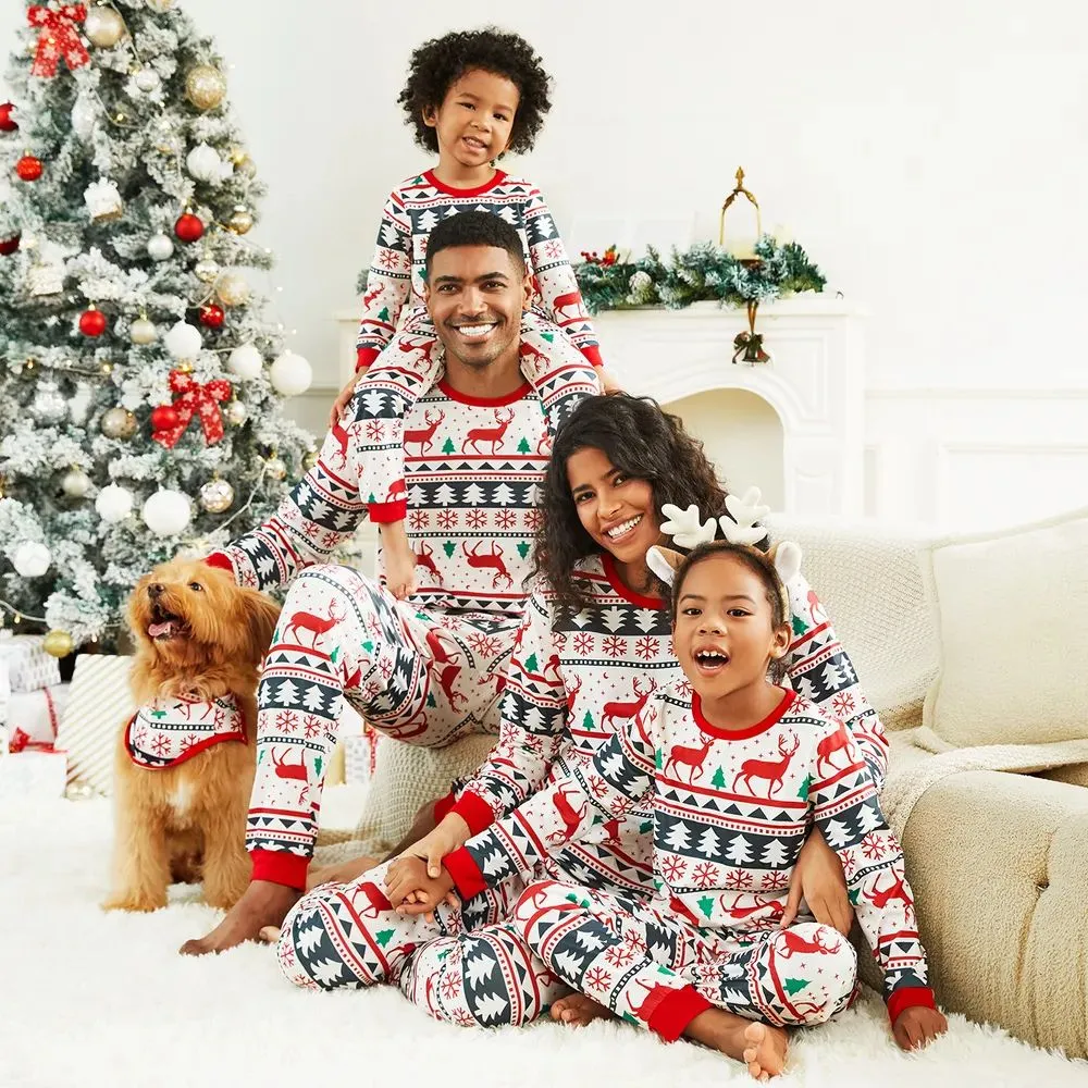 Reindeer Family Matching PJS Christmas Snowflake Print Pajama Sleepwear Xmas Pyjamas