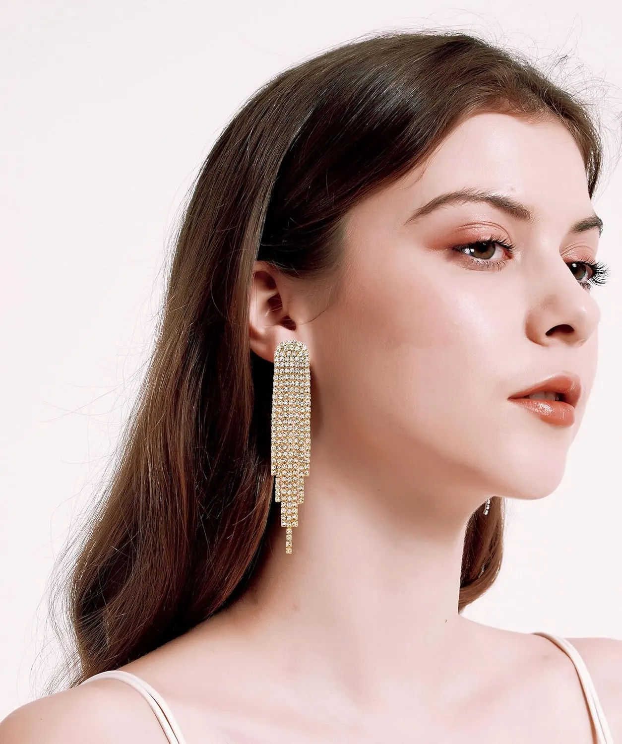 SELOVO Rhinestone Crystal Tassel Long Sparkle Dangle Earrings 2.8"/3.3" Wedding Party Dangling Earrings