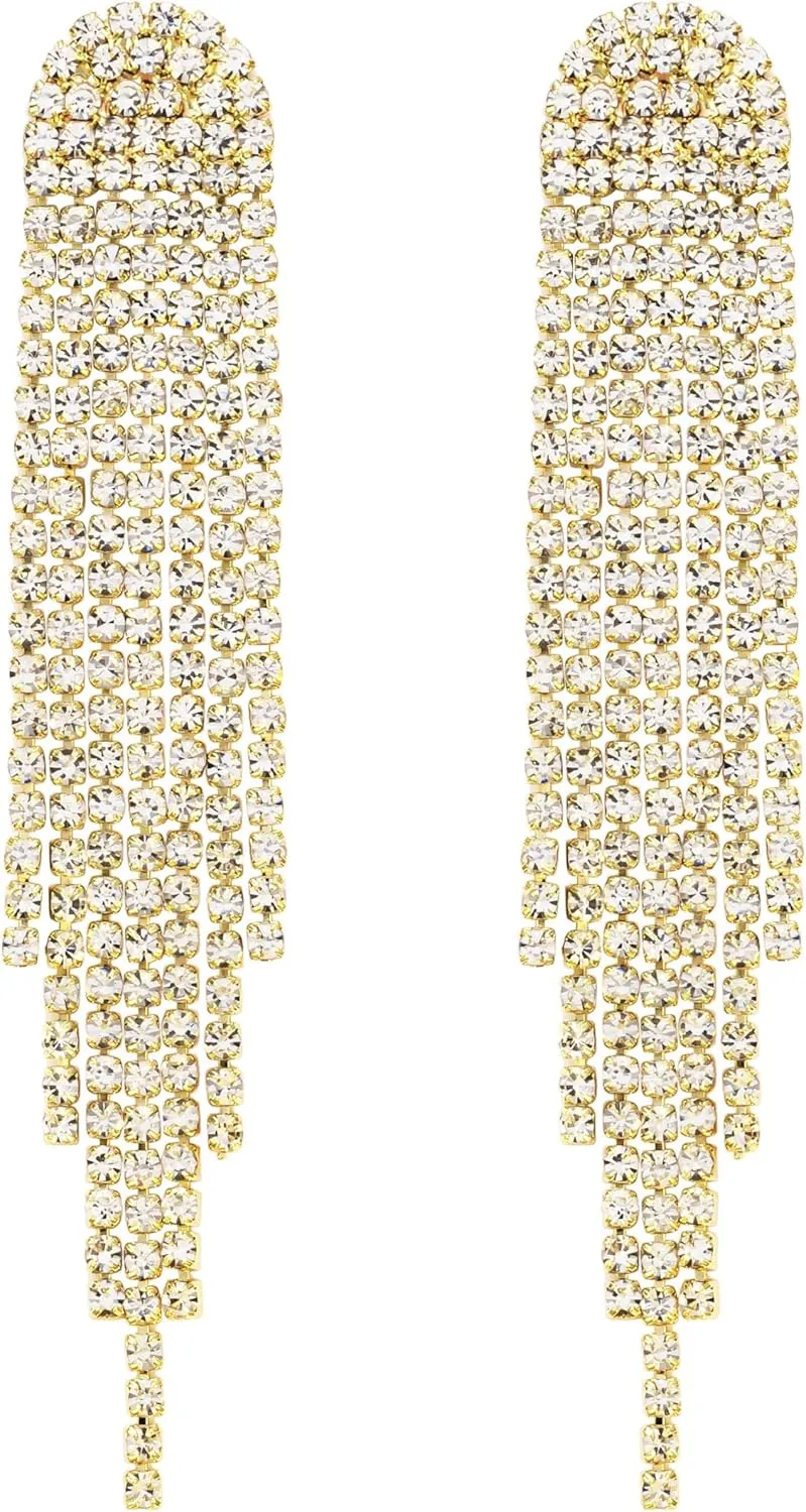SELOVO Rhinestone Crystal Tassel Long Sparkle Dangle Earrings 2.8"/3.3" Wedding Party Dangling Earrings