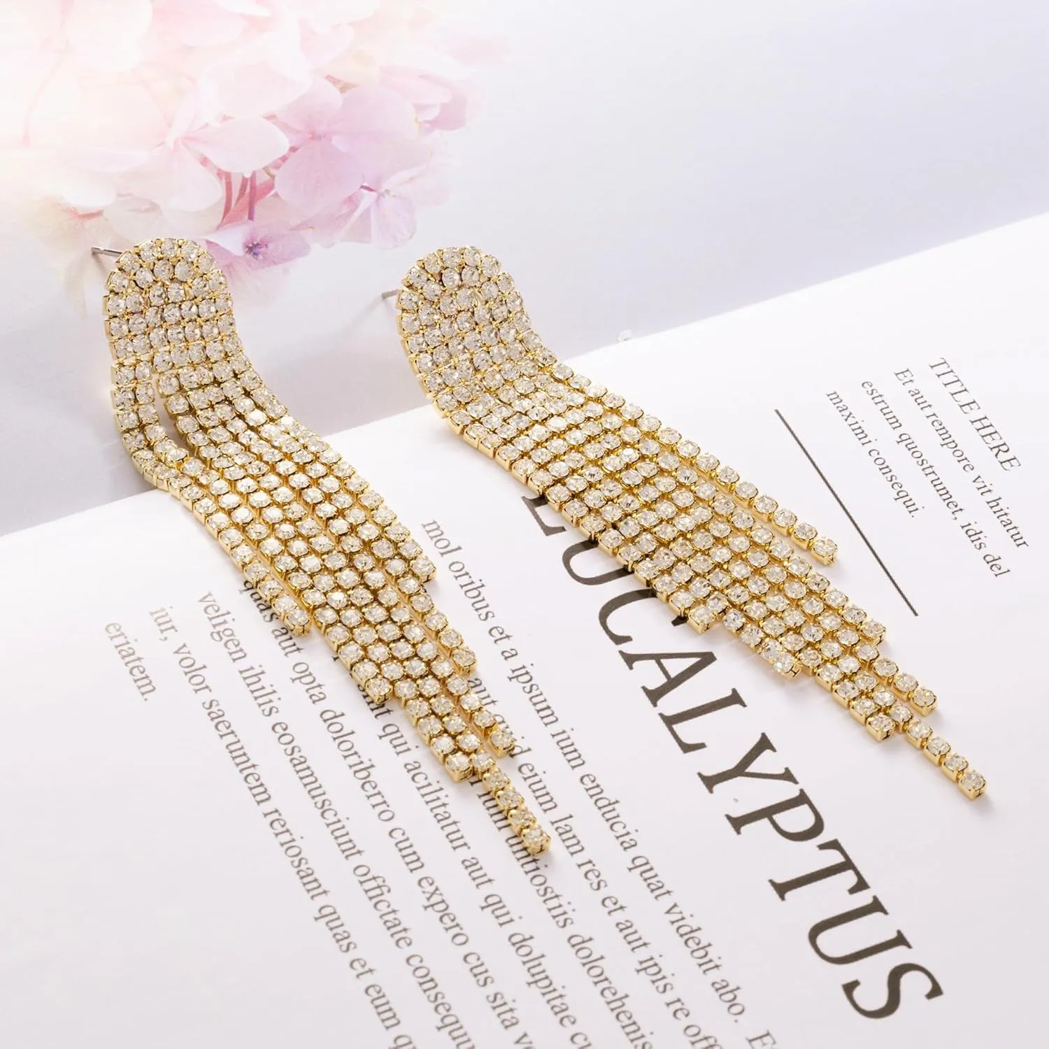 SELOVO Rhinestone Crystal Tassel Long Sparkle Dangle Earrings 2.8"/3.3" Wedding Party Dangling Earrings