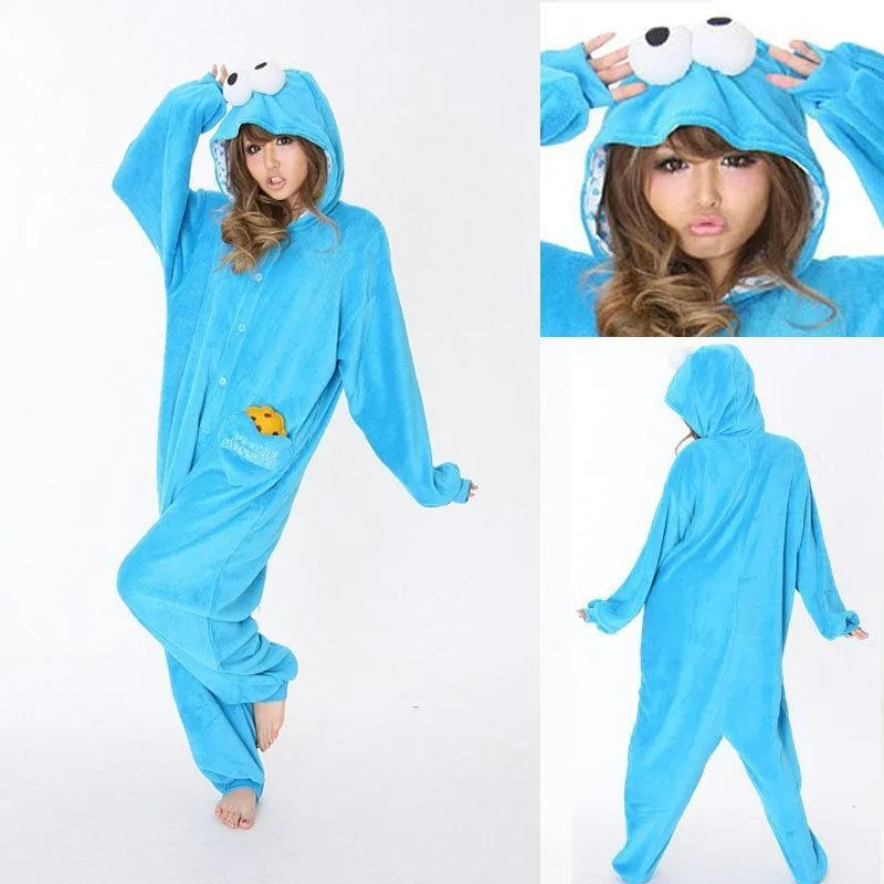 Sesame Street Cookie Monster Kigurumi Onesie Pajamas Costume Adult