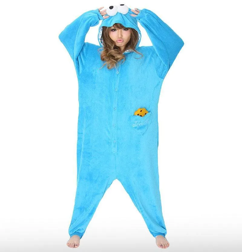 Sesame Street Cookie Monster Kigurumi Onesie Pajamas Costume Adult