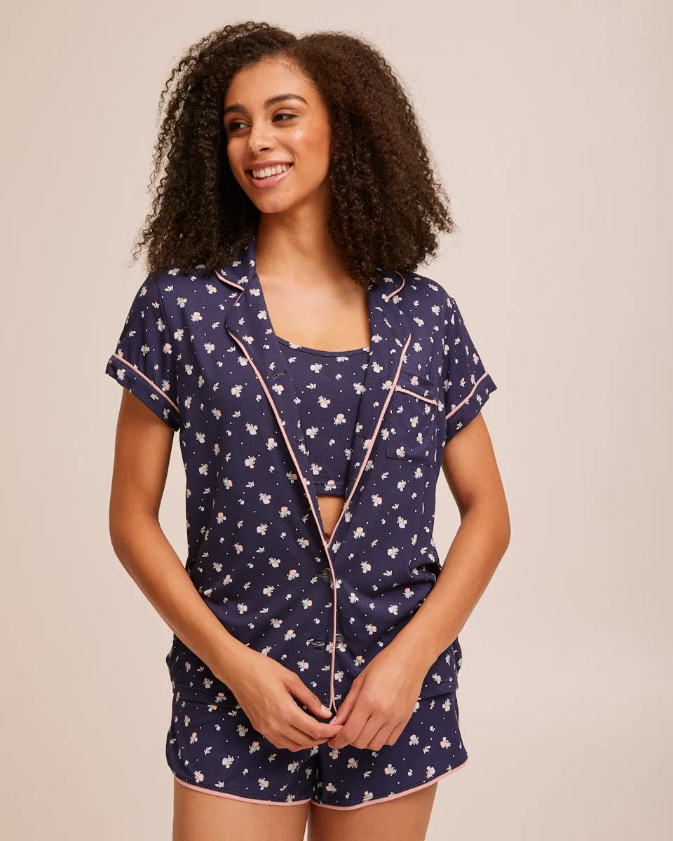 Short Sleeve Bamboo Button Nursing Pyjamas - Navy