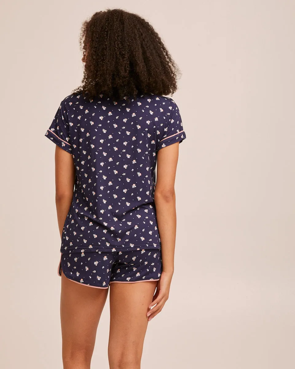 Short Sleeve Bamboo Button Nursing Pyjamas - Navy