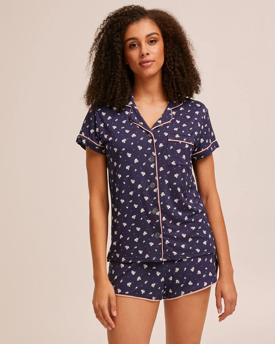 Short Sleeve Bamboo Button Nursing Pyjamas - Navy