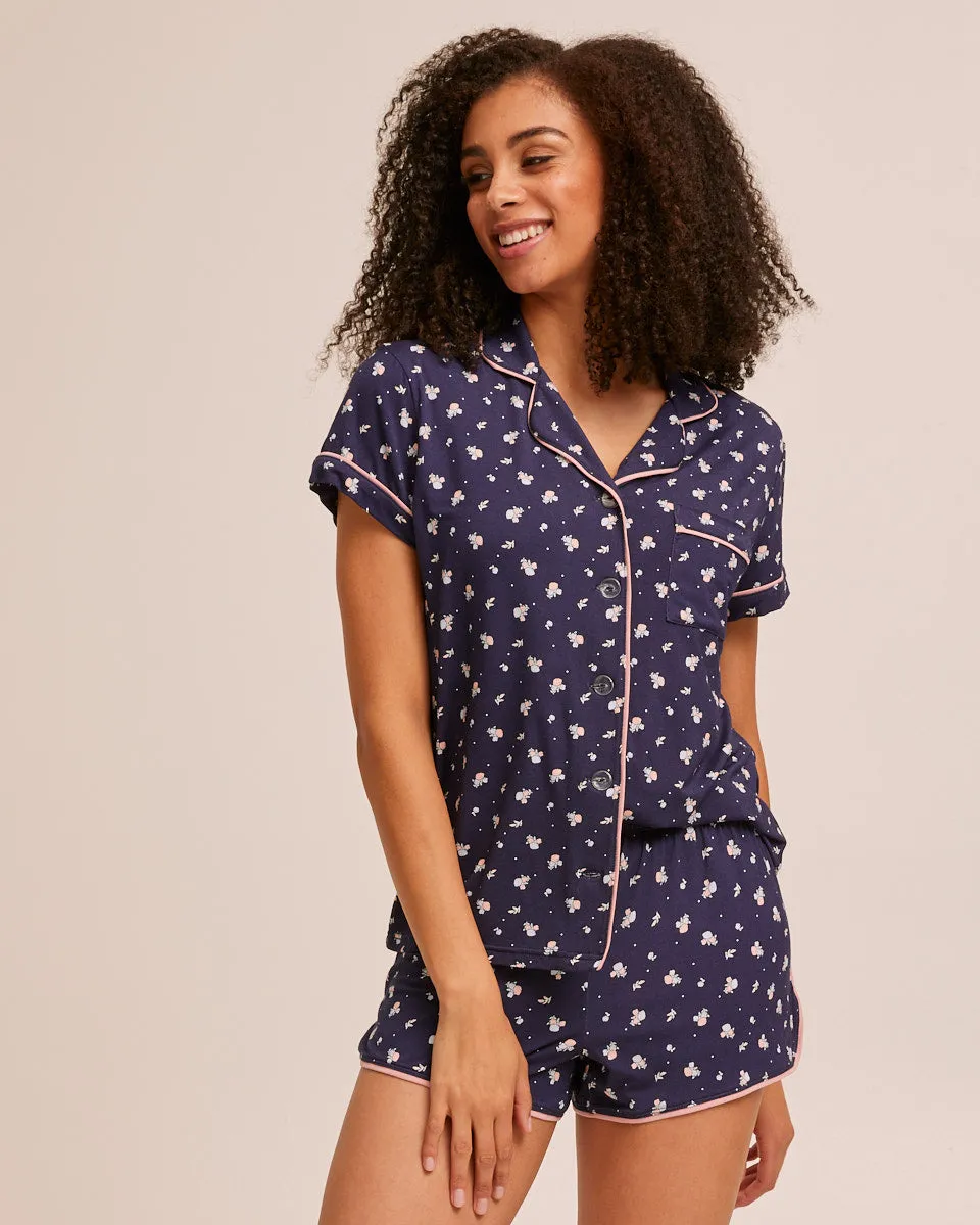 Short Sleeve Bamboo Button Nursing Pyjamas - Navy
